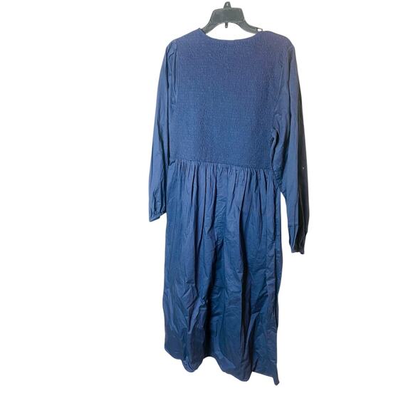 Old Navy Womens Long Sleeve Square Neck Smocked Cotton Midi Dress Blue XL - Picture 3 of 9
